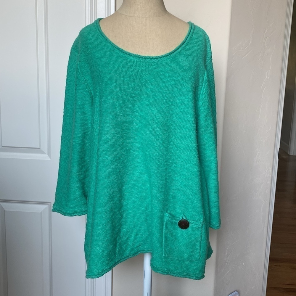 JM Collection Kelly Green Sweater Tunic Womens XL Patch pocket Lagenlook Artsy